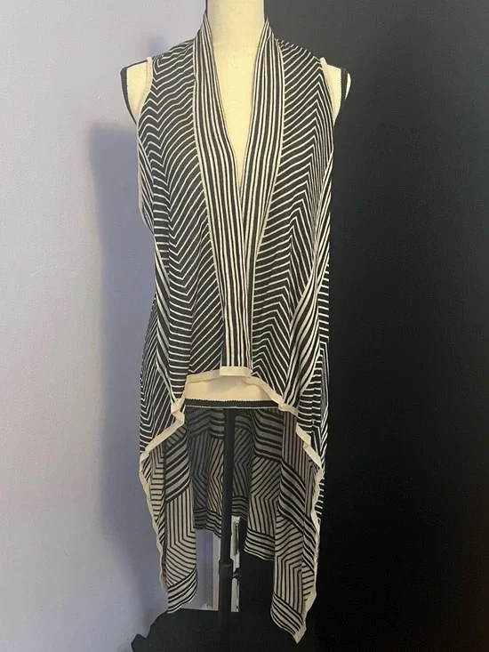 Anne French Striped Black and Grey Draped Vest - Picture 2 of 4